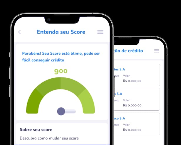 Imagem de nosso aplicativo aberto em um iphone mostrando a mensagem 'parabéns! Seu Score está ótimo, pode ser fácil conseguir crédito'